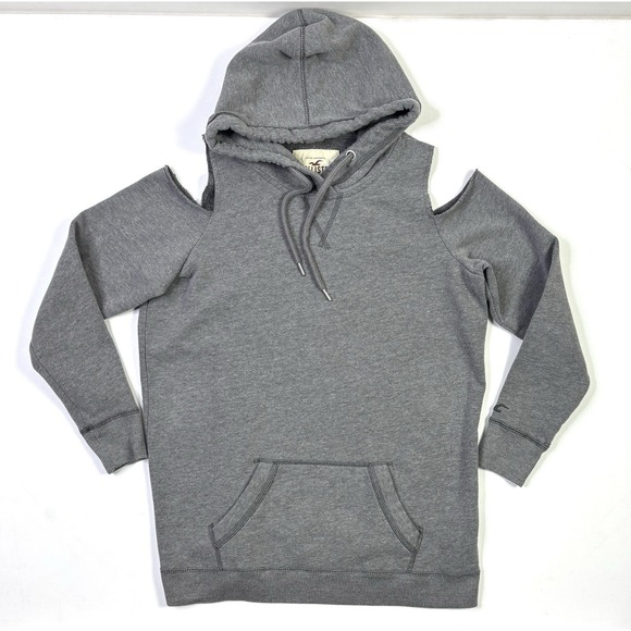 Hollister Tops - Hollister Hoodie Women's Medium Cut Out Shoulders Gray Sweatshirt Pullover